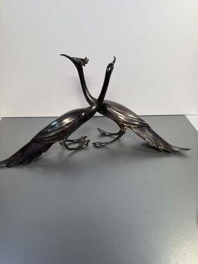 2 VTG WEIDLICH MCm HOLLYWOOD REGENCY LARGE SILVERPLATE BIRDS MFG 2257 USA